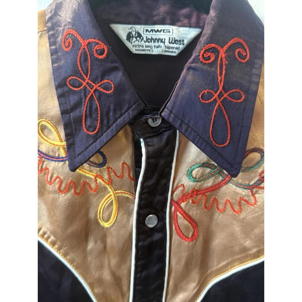 Vintage 60s MWG Johnny West Satin Embroidered Western Shirt